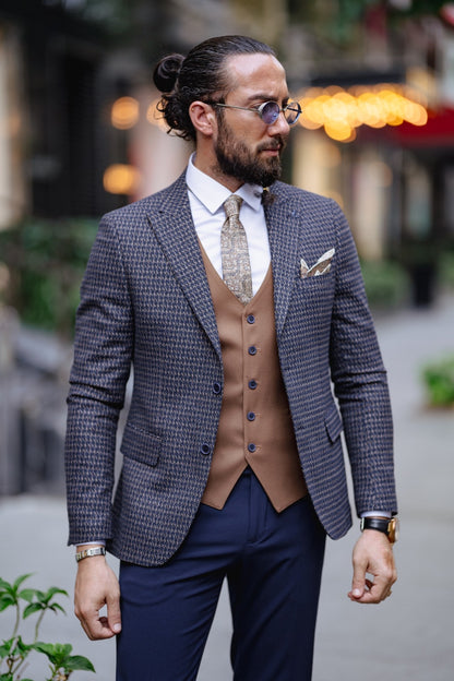 Paris Navy Blue Slim Fit Peak Lapel 3 Piece Combined Suit