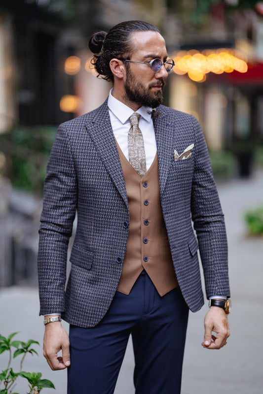 Paris Navy Blue Slim Fit Peak Lapel 3 Piece Combined Suit