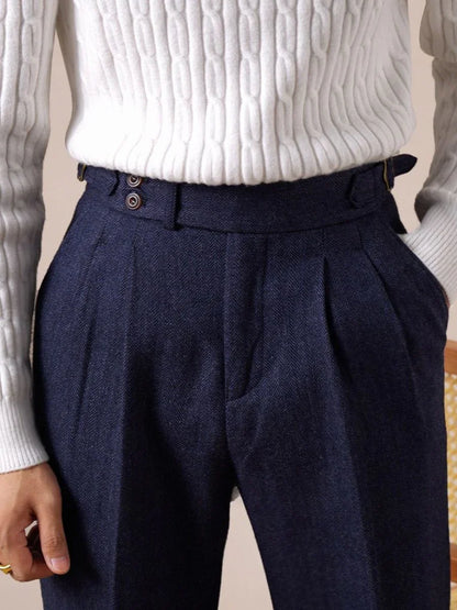 Men's Herringbone Wool Pleated Pants