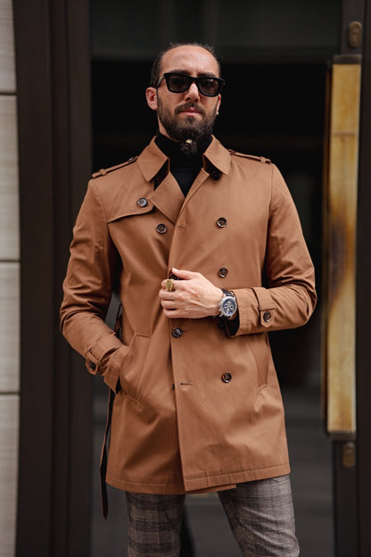Paris Camel Slim Fit Double Breasted Long Coat – Effortlessly Stylish Elegance