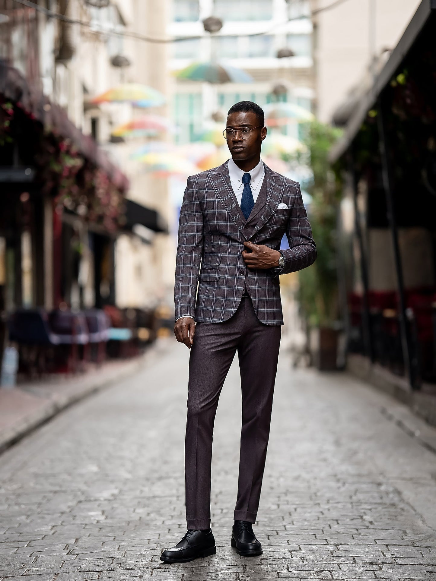 Bordeaux Plaid Slim-Fit Suit 3-Piece VIOSSI