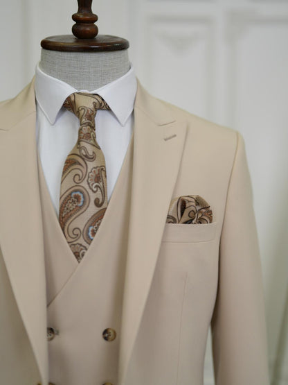Brabion Aston Cream Slim Fit 3 Piece Suit
