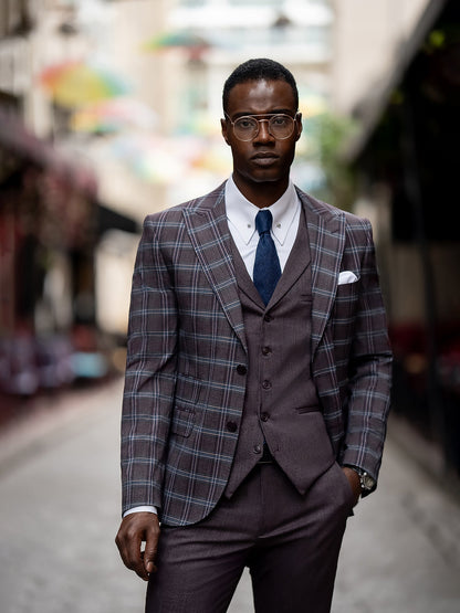 Bordeaux Plaid Slim-Fit Suit 3-Piece VIOSSI