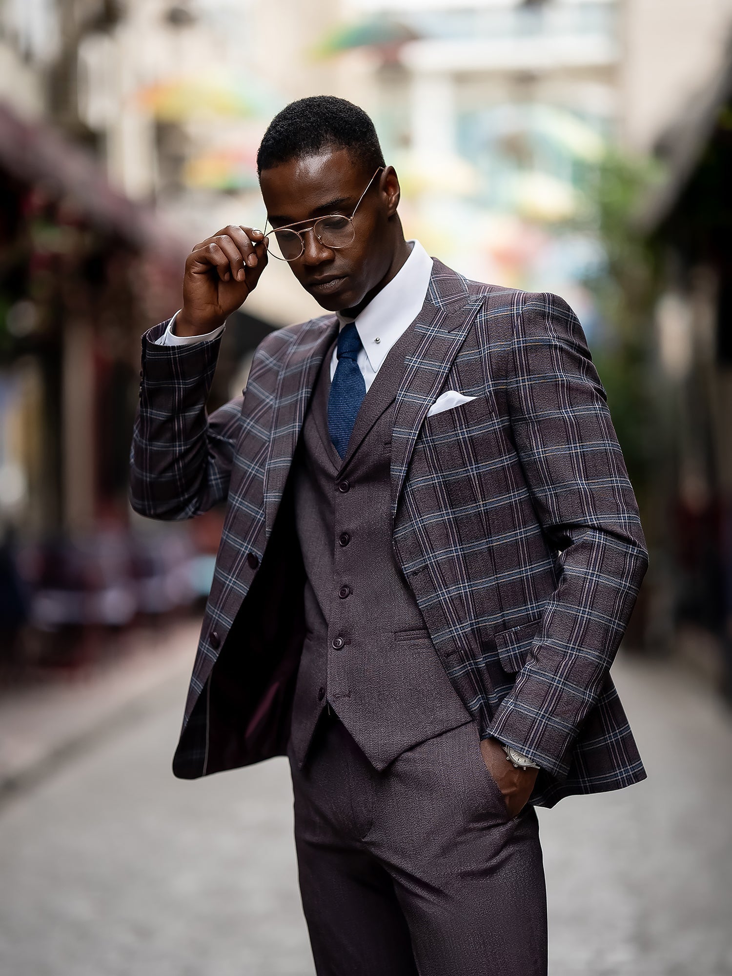 Bordeaux Plaid Slim-Fit Suit 3-Piece VIOSSI