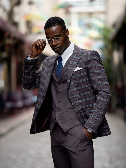 Bordeaux Plaid Slim-Fit Suit 3-Piece VIOSSI