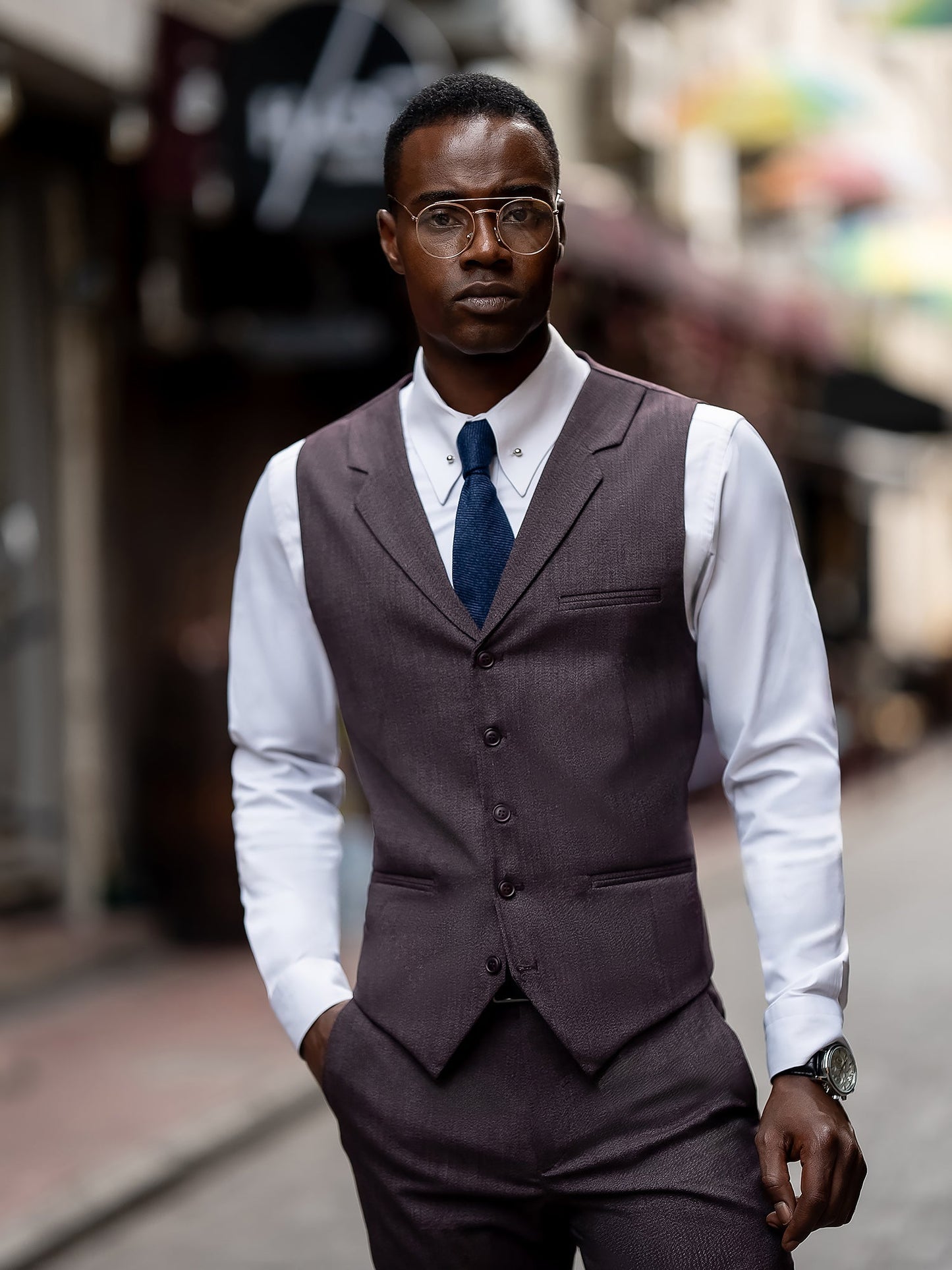 Bordeaux Plaid Slim-Fit Suit 3-Piece VIOSSI
