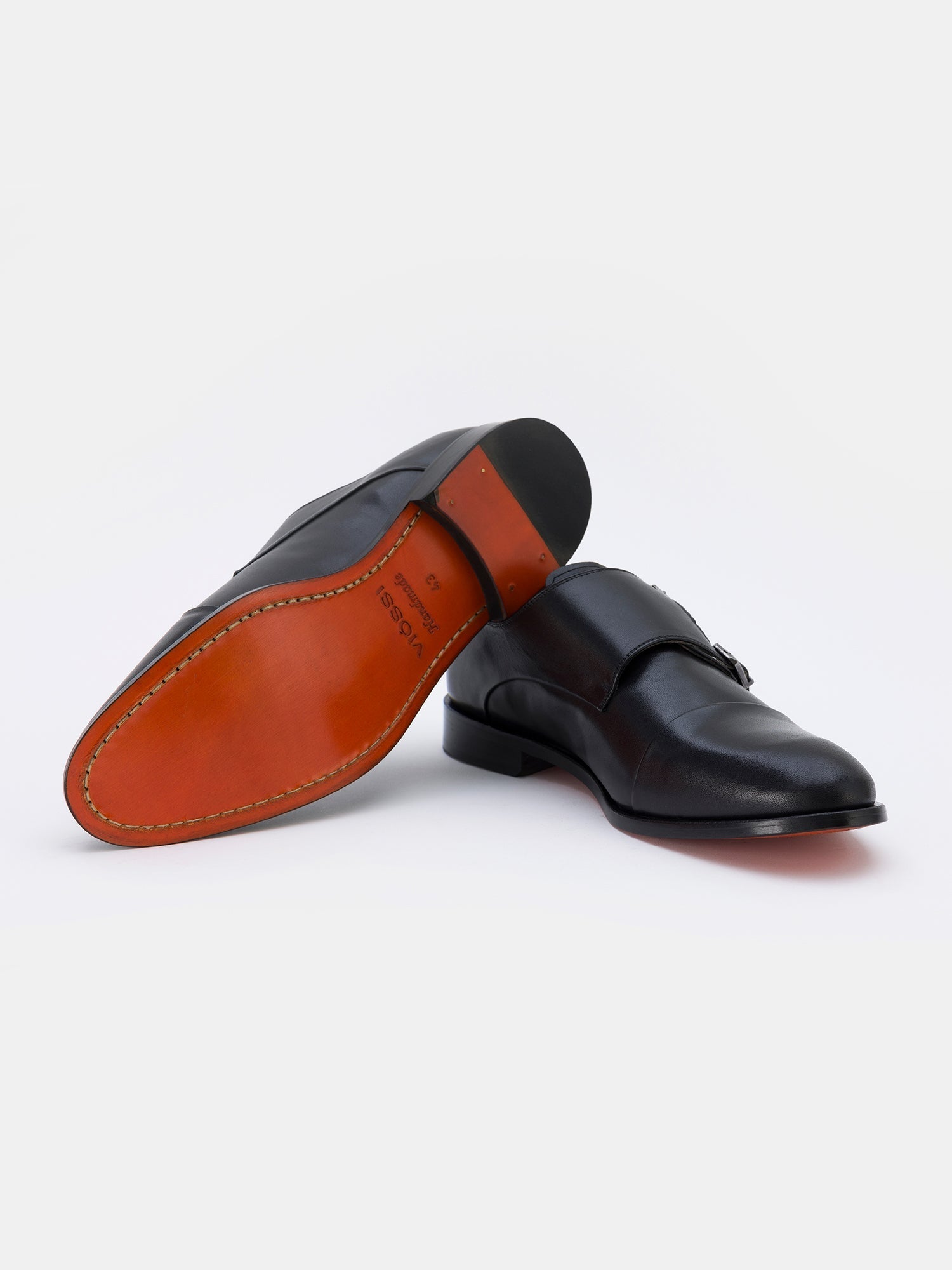 Black Leather Double Monk Strap Shoes VIOSSI