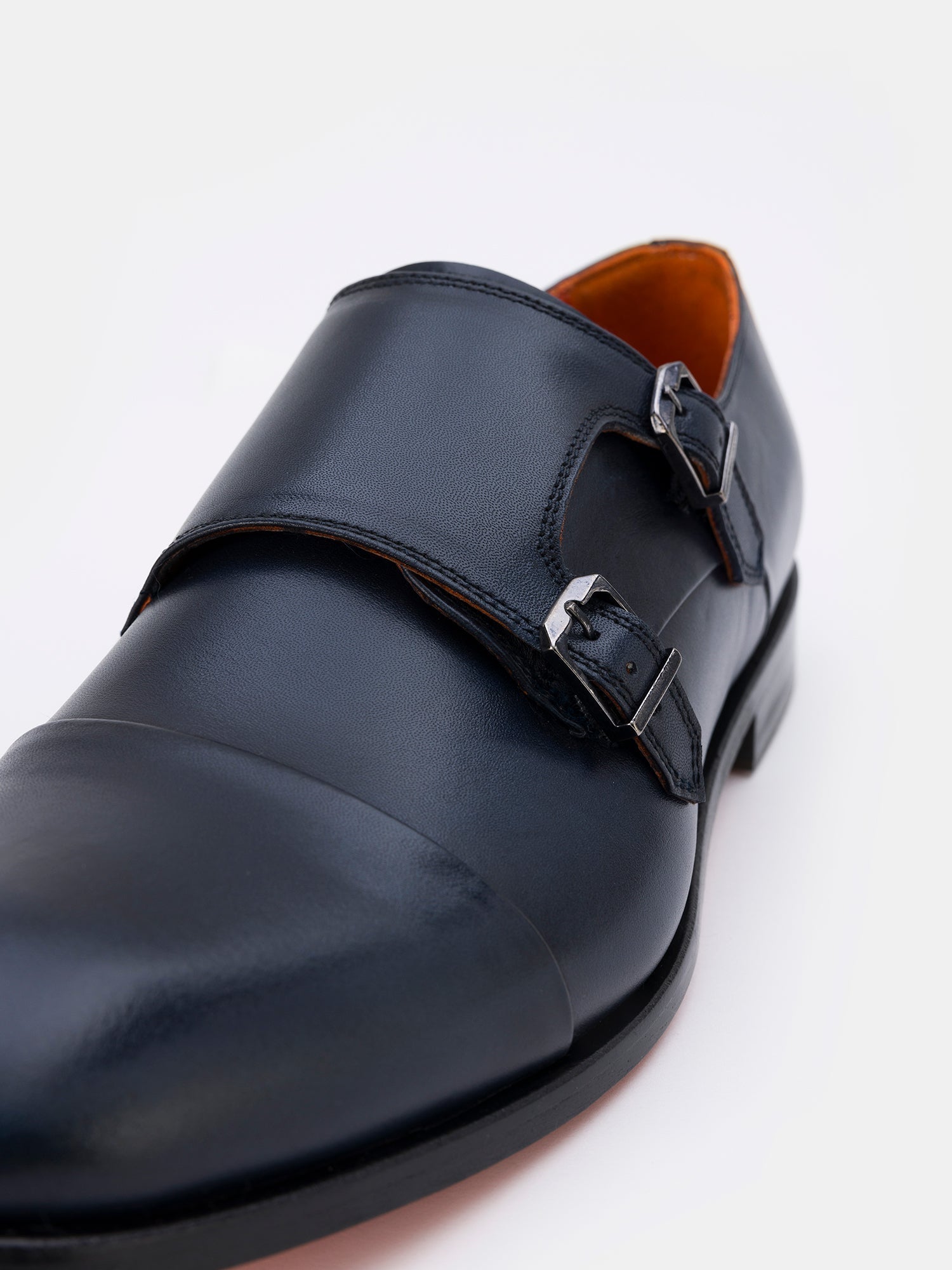 Navy Leather Double Monk Strap Shoes VIOSSI