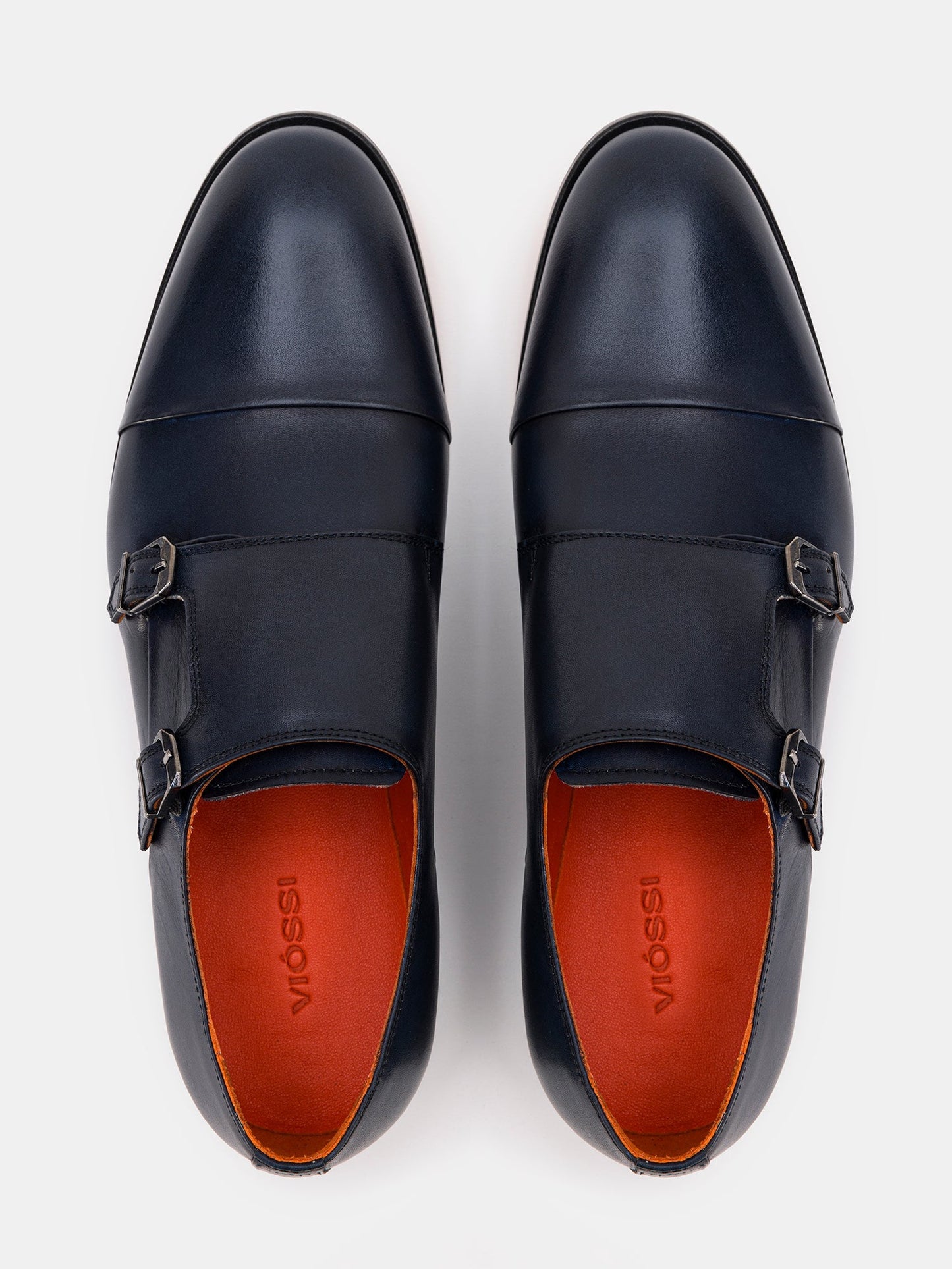 Navy Leather Double Monk Strap Shoes VIOSSI