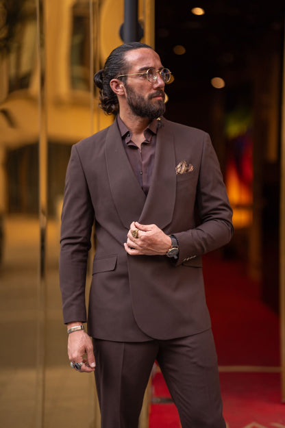 Ardean Brown Slim Fit Shawl Lapel 2 Piece Suit - Elegant Versatility for Every Occasion