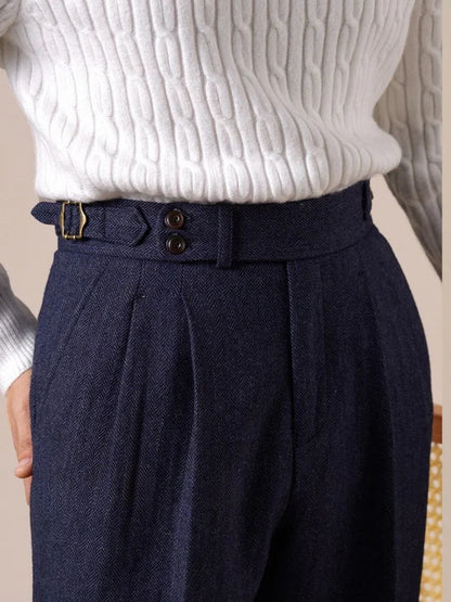 Men's Herringbone Wool Pleated Pants