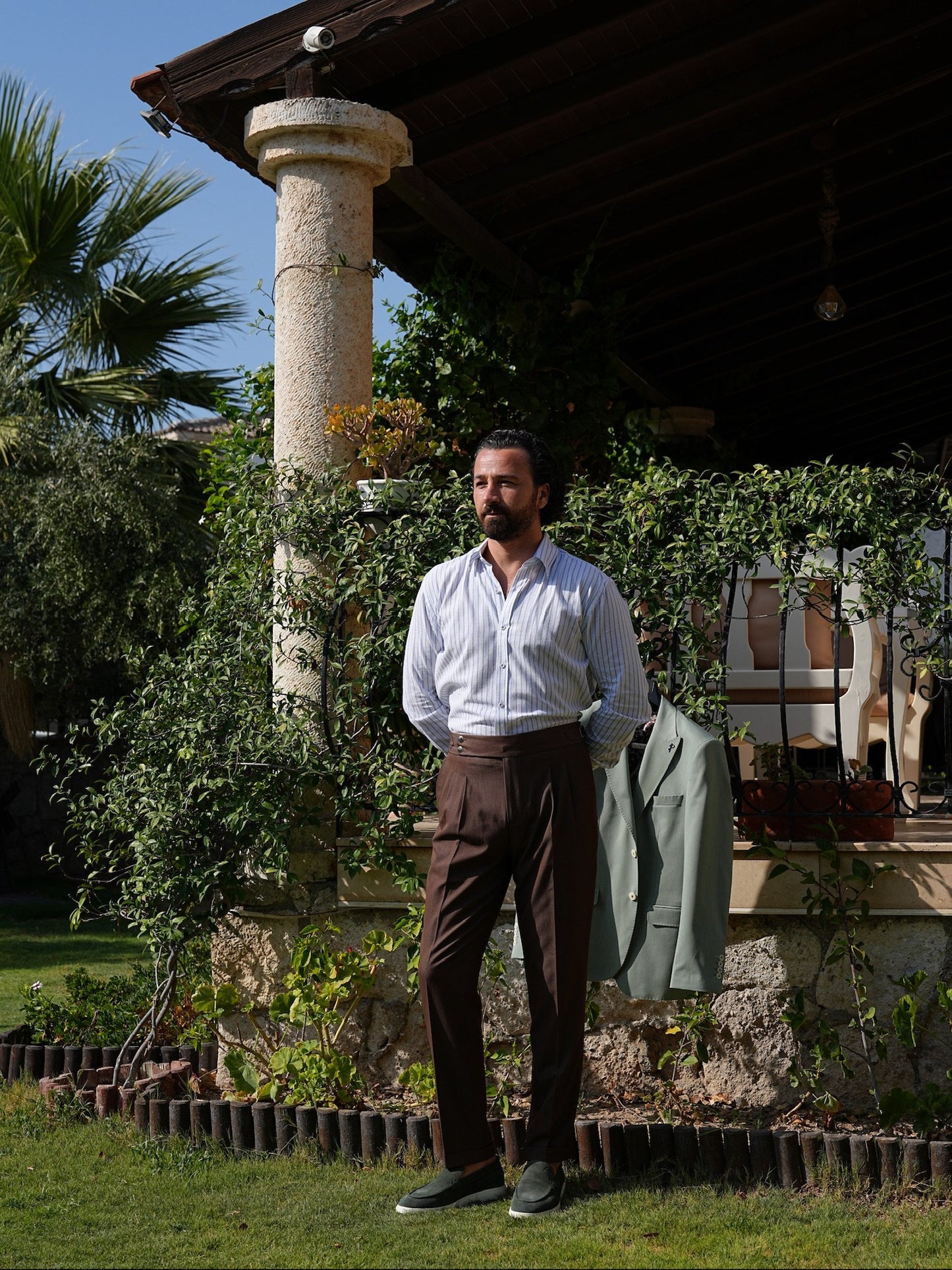 Brown High Waist Pleated Buckle Pants - Regular Fit