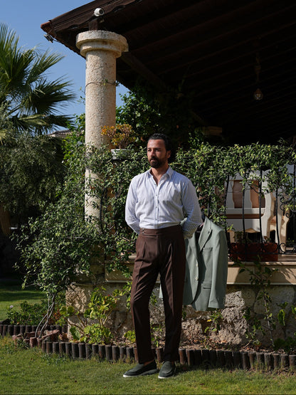 Brown High Waist Pleated Buckle Pants - Regular Fit