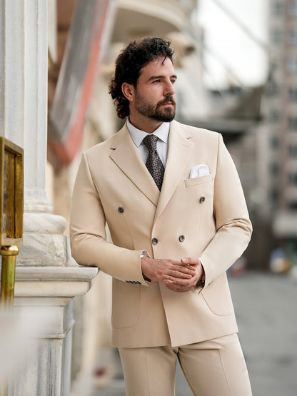 Beige Double Breasted Suit 2-Piece VIOSSI