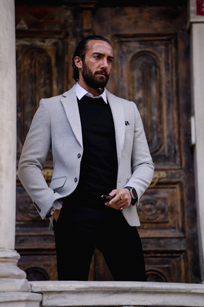Paris Gray Slim Fit Striped Linen Blazer: The Perfect Blend of Style and Comfort