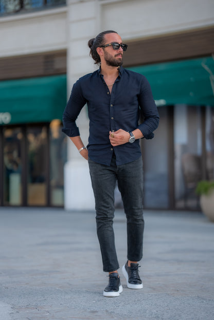 Brabion Alonso Black Slim Fit Crosshatch Casual Shirt - Elevate Your Wardrobe