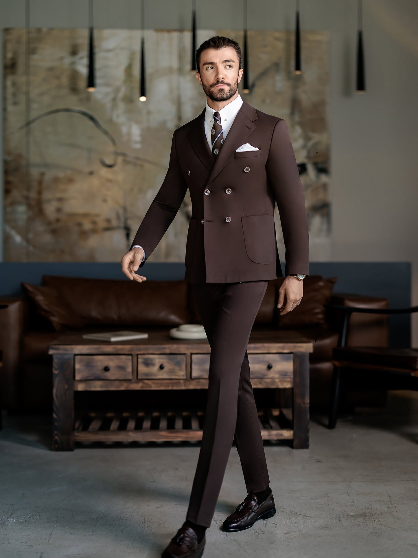 Brown Double Breasted Suit 2-Piece VIOSSI