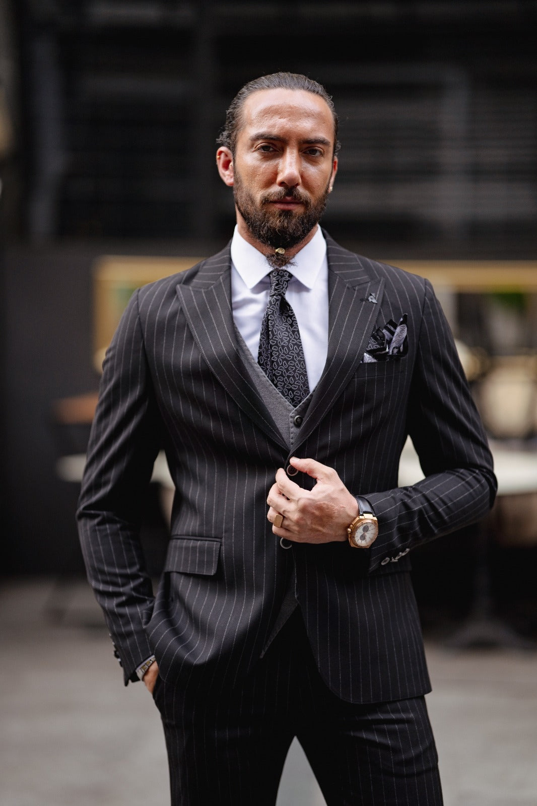 Paris Black Slim Fit Pinstripe Combination Suit