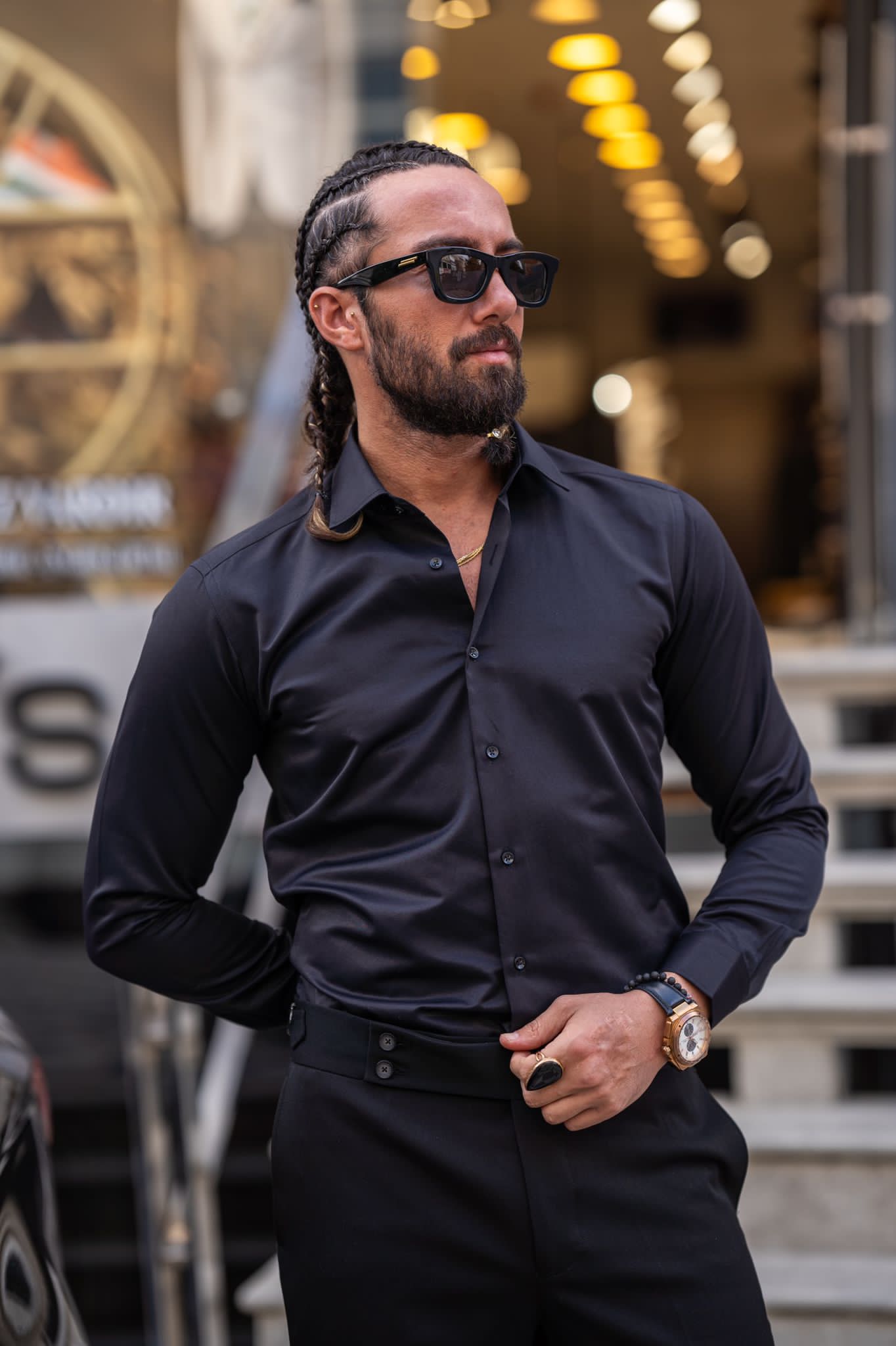 Brabion Ardean Black Slim Fit Buttoned Cotton Shirt