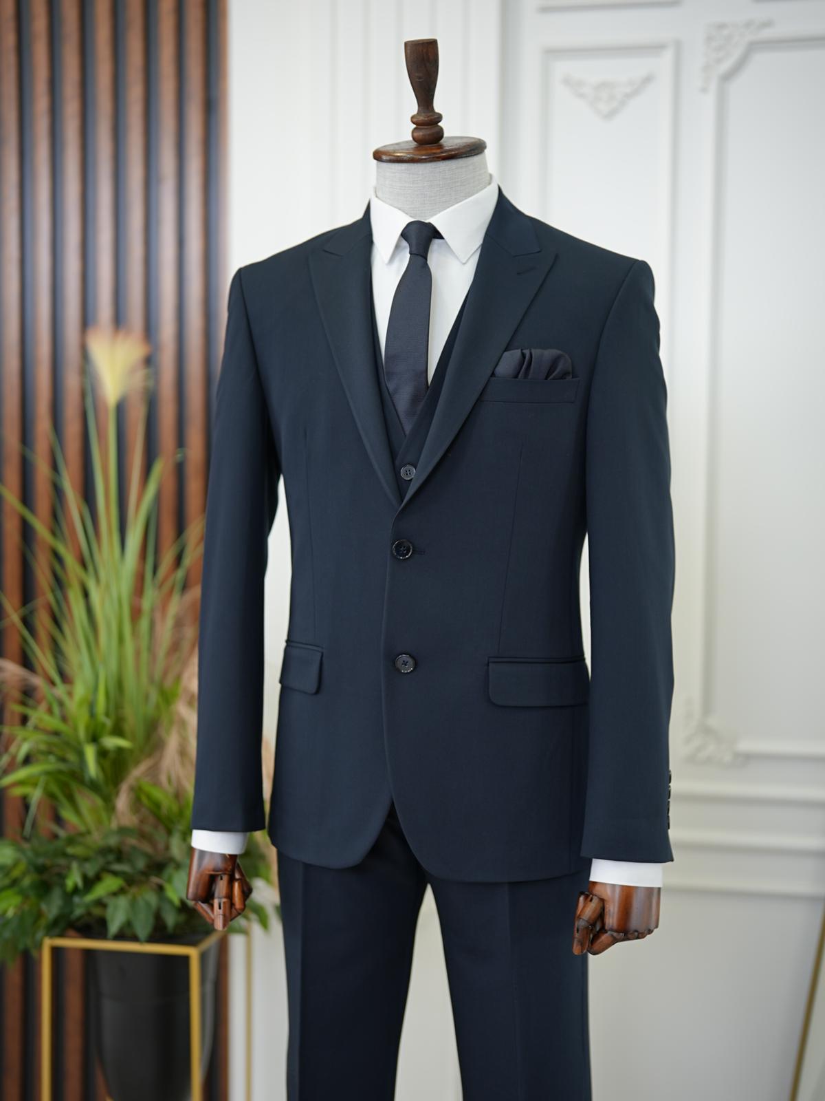 Brabion Aston Navy Blue Slim Fit 3 Piece Suit