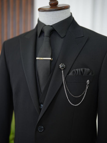 Brabion Aston Black Slim Fit 3 Piece Suit