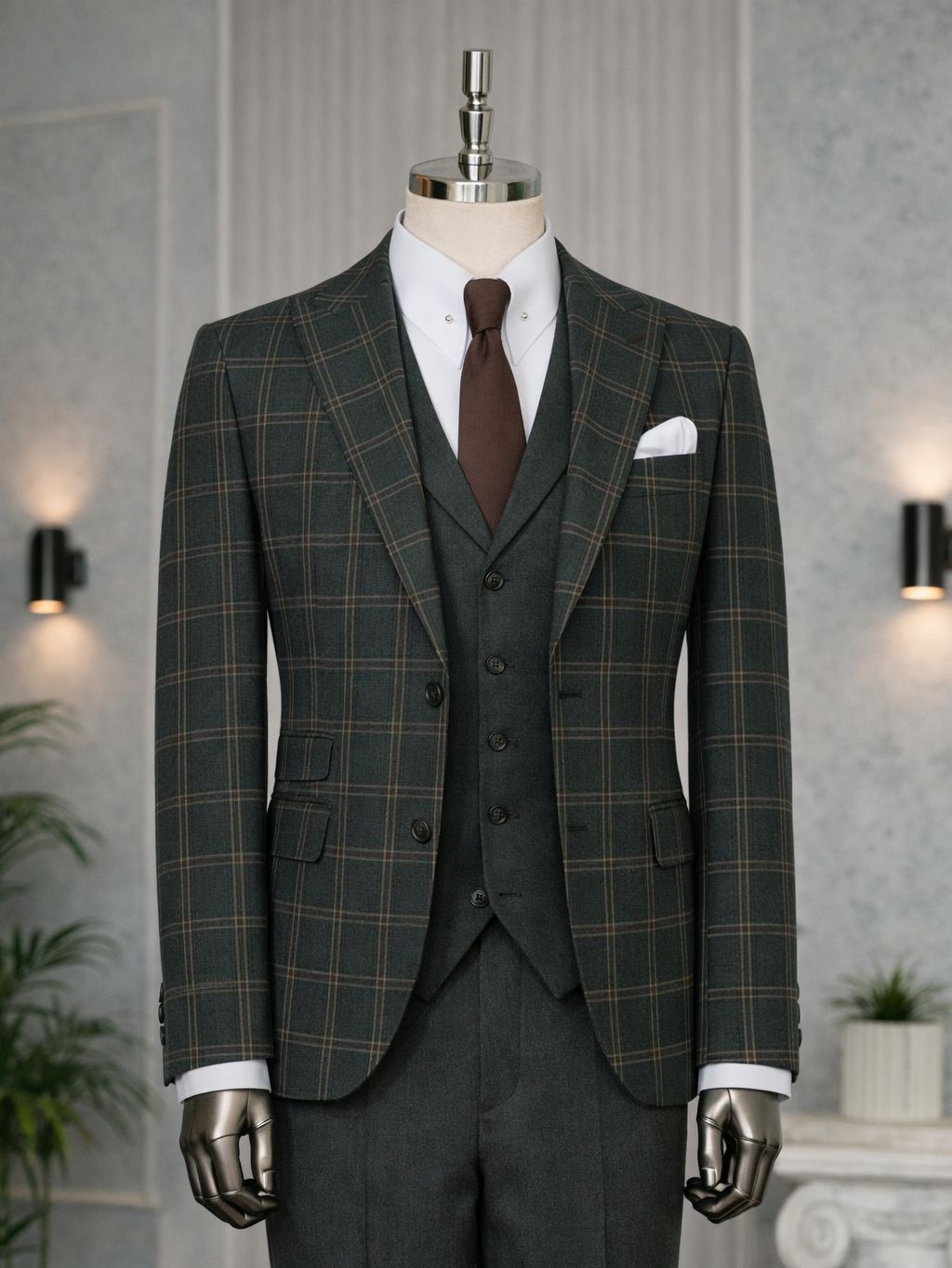 Green Plaid Slim-Fit Suit 3-Piece VIOSSI