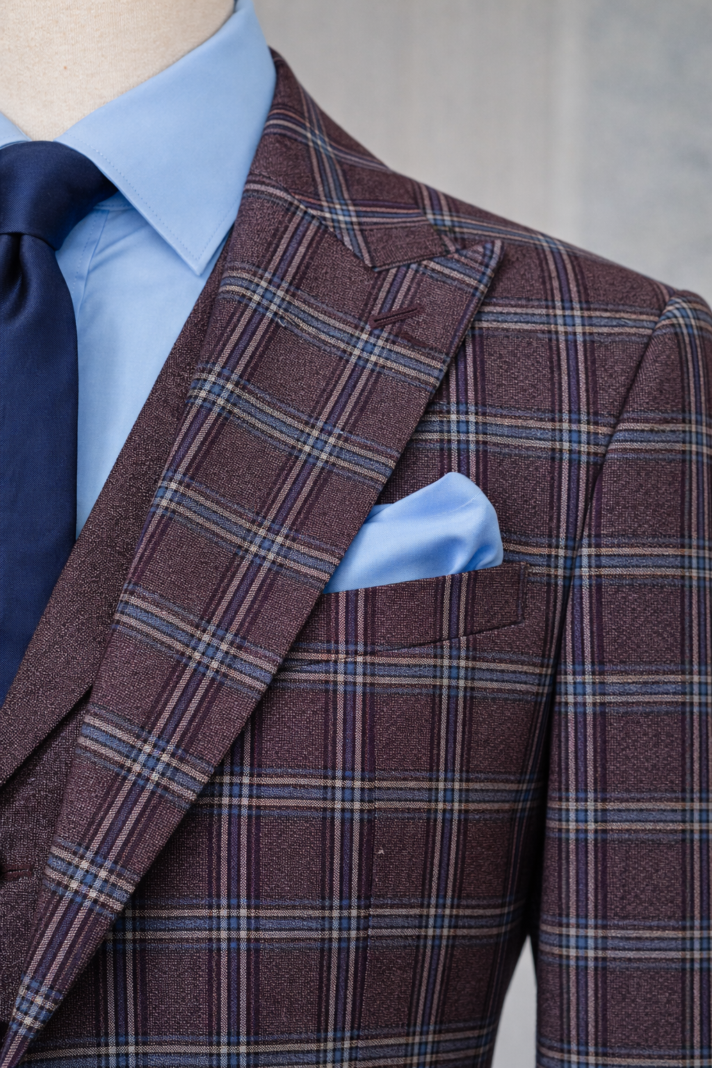 Bordeaux Plaid Slim-Fit Suit 3-Piece VIOSSI