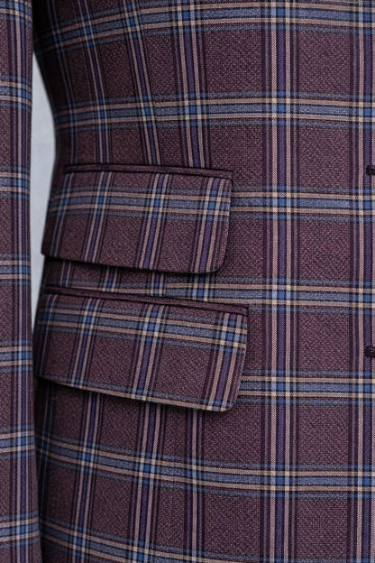 Bordeaux Plaid Slim-Fit Suit 3-Piece VIOSSI