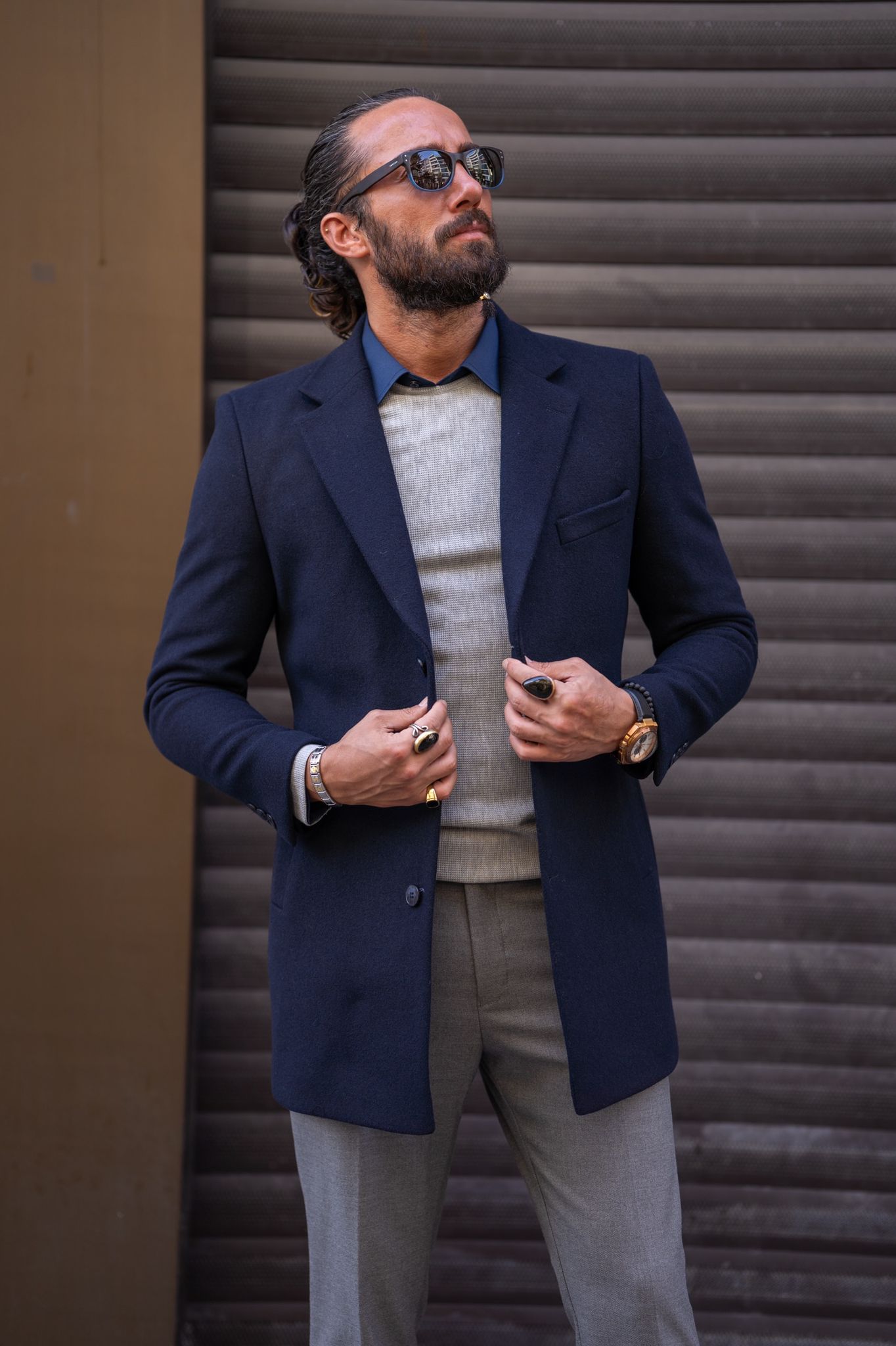Brabion Navy Blue Slim Fit Single Breasted Long Coat - A Versatile Essential for Any Occasion