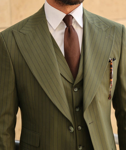 Khaki Striped Slim-Fit Suit 3-Piece VIOSSI