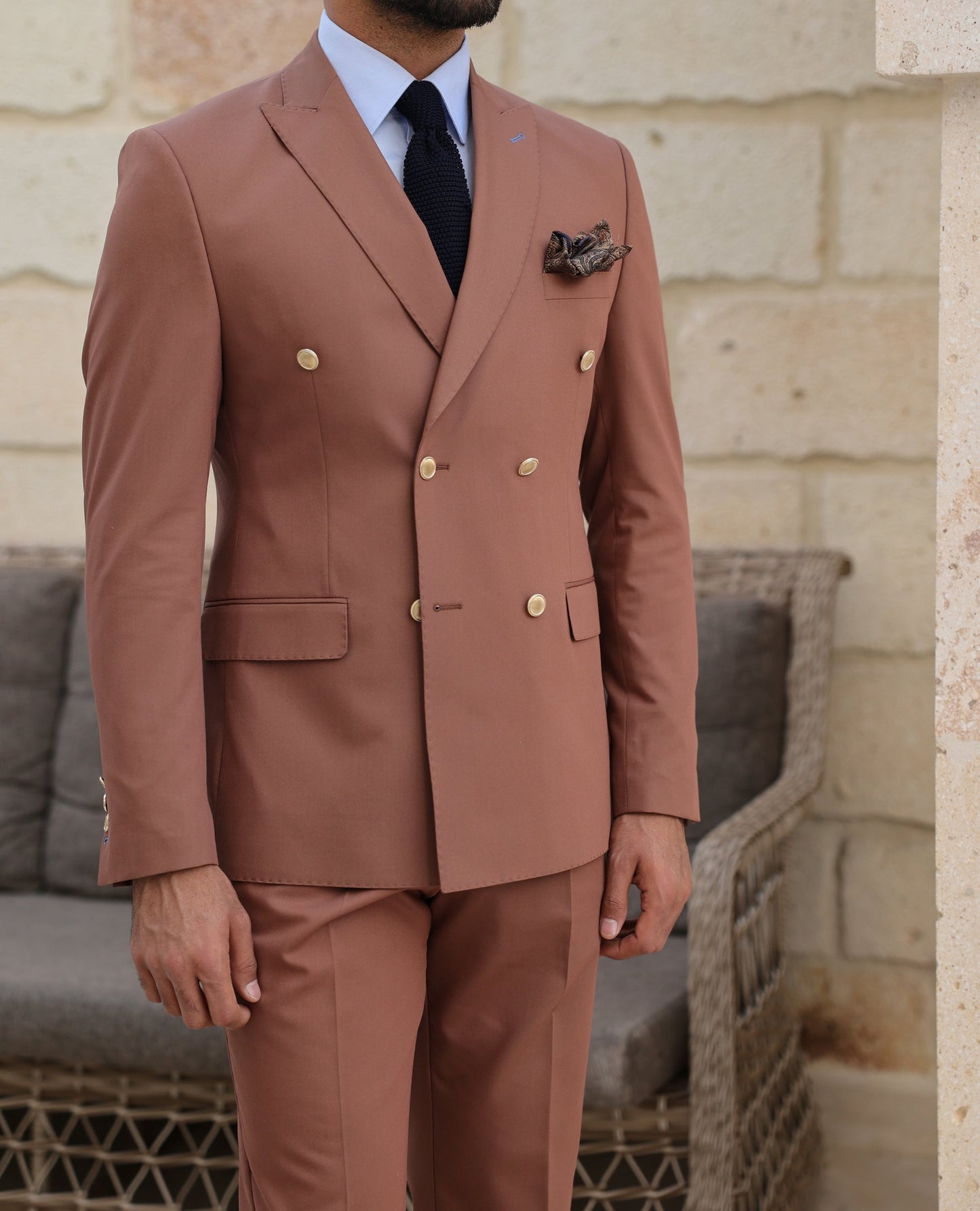 Brown Double Breasted Suit 2-Piece VIOSSI