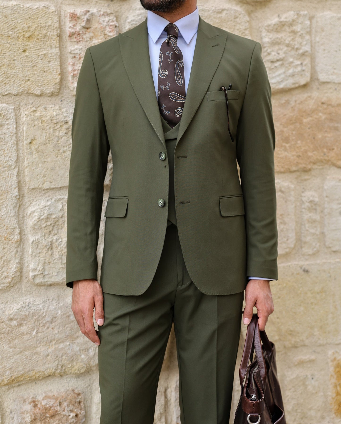 Khaki Modern-Fit Suit 3-Piece VIOSSI