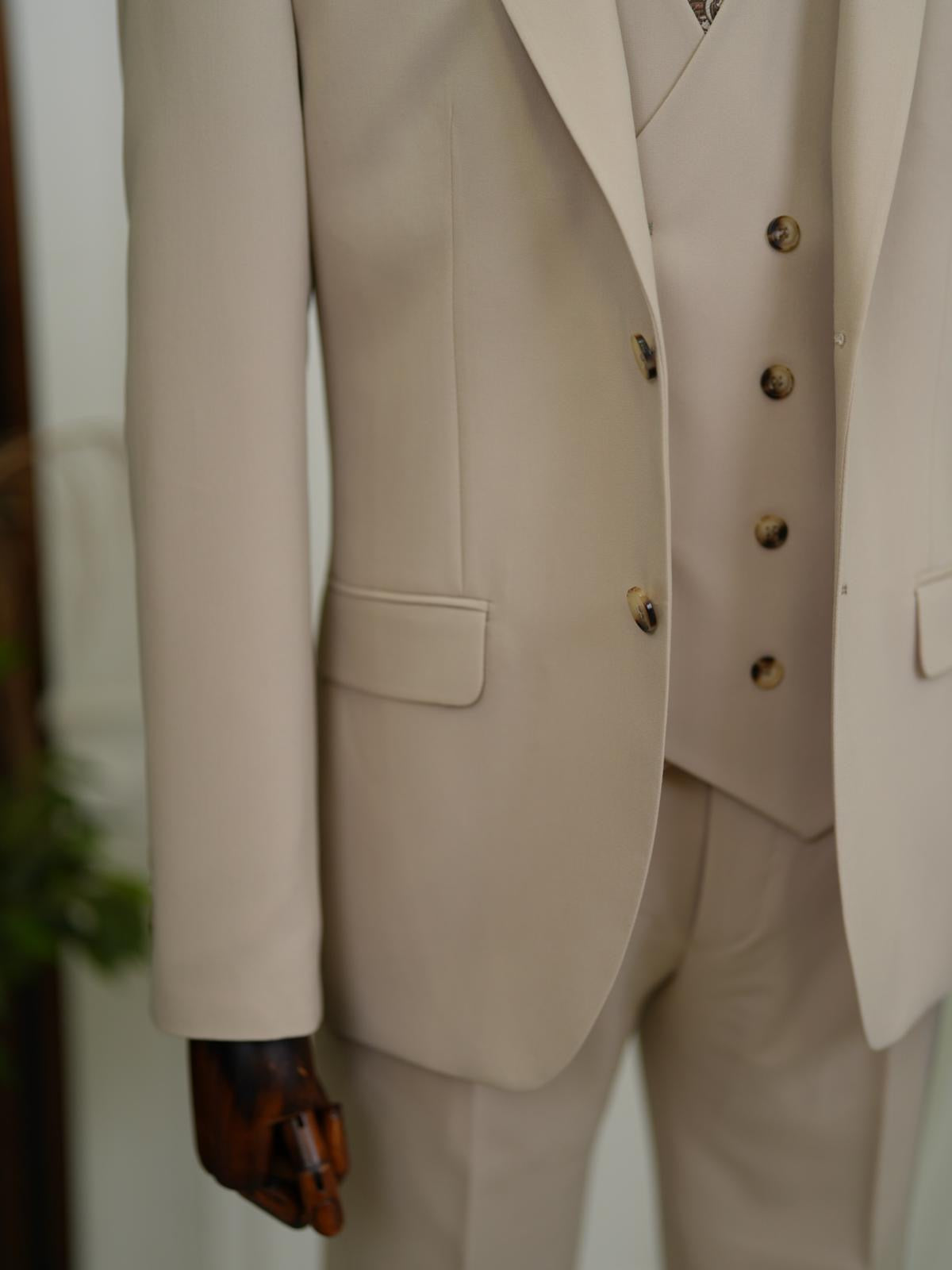 Brabion Aston Cream Slim Fit 3 Piece Suit