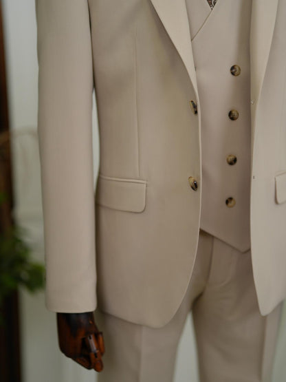 Brabion Aston Cream Slim Fit 3 Piece Suit