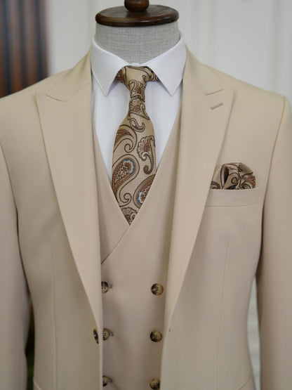 Brabion Aston Cream Slim Fit 3 Piece Suit