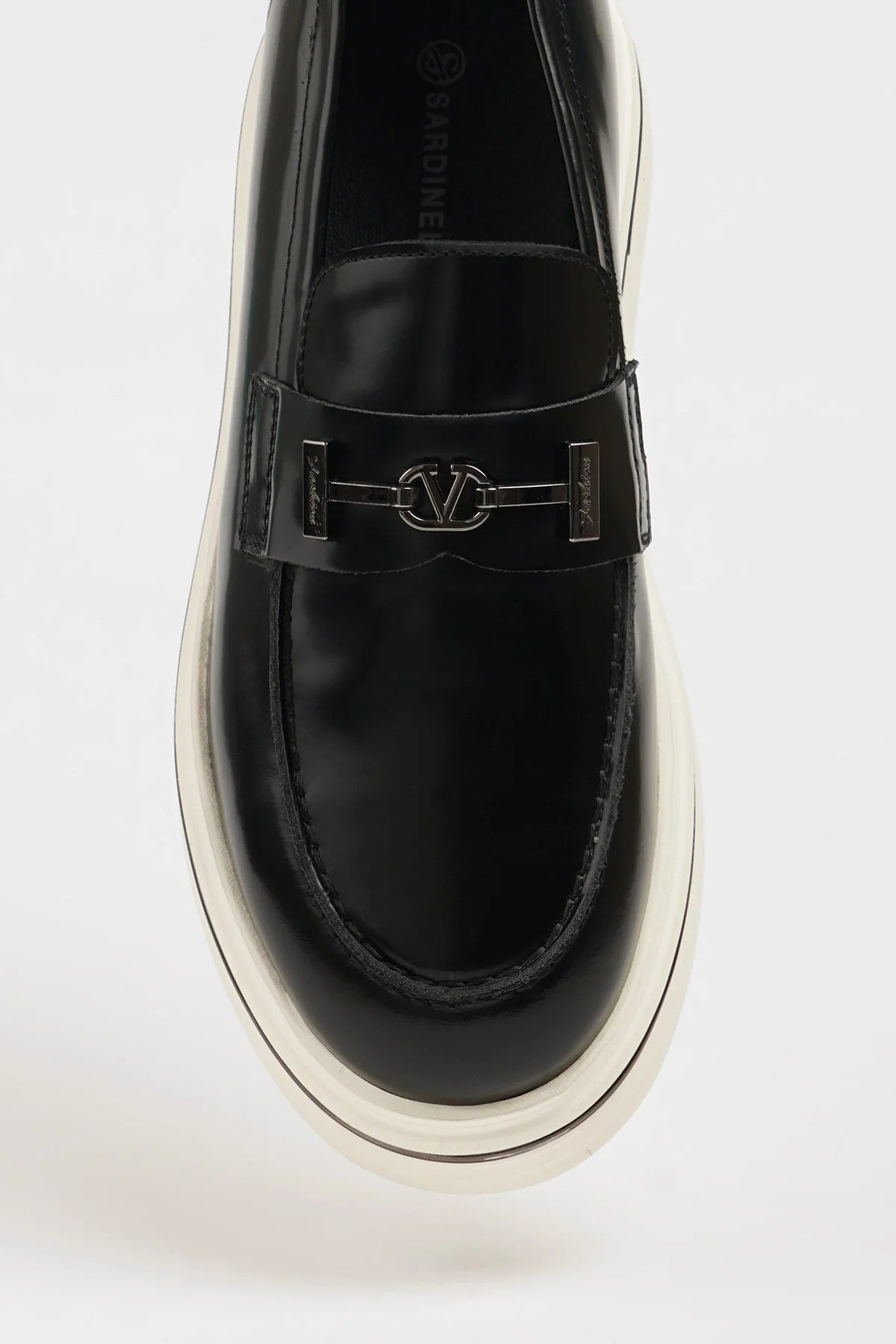 Maison Black Leather Casual Loafers with Open Leather Buckle Detail