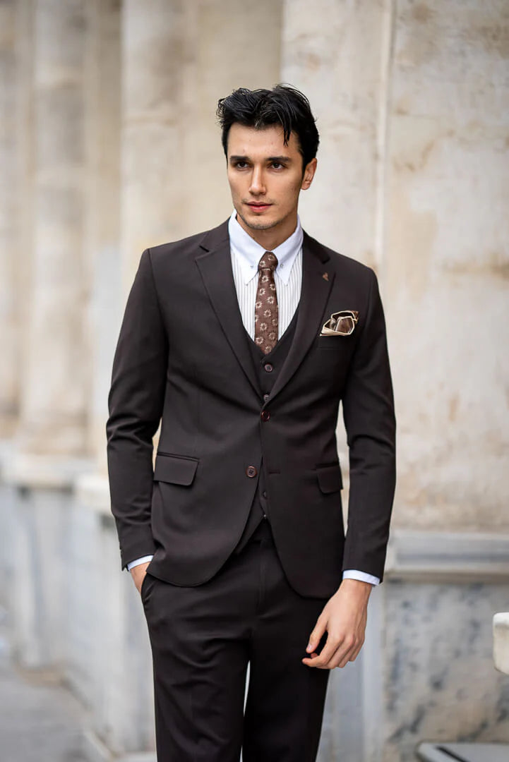 Brabion Brown Slim Fit Men's Suit