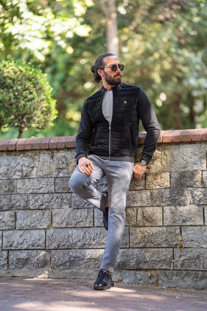 Brabion Black Slim Fit Zipper Coat – Ultimate Versatile Elegance