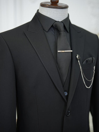 Brabion Aston Black Slim Fit 3 Piece Suit