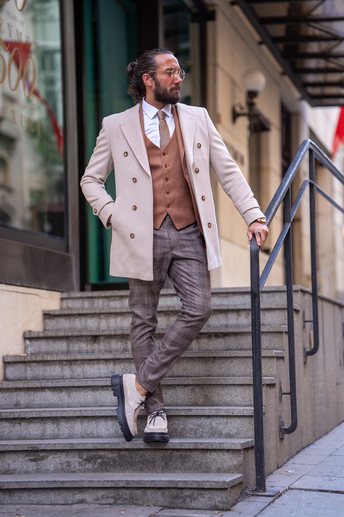 Brabion Beige Slim Fit Long Coat
