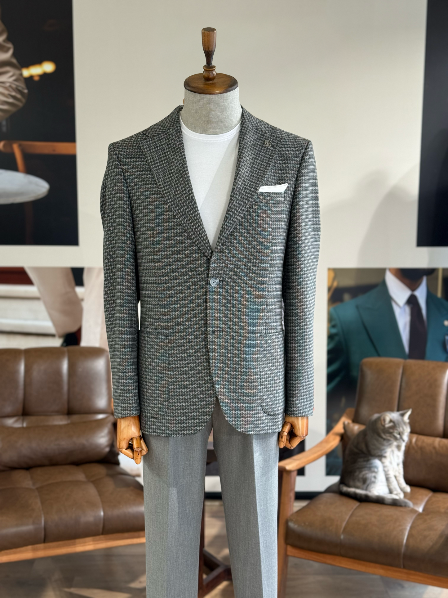 Grey Houndstooth Single Breasted Blazer - BRABION