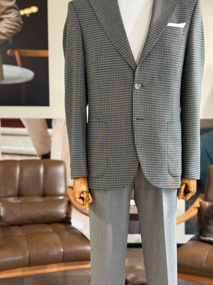 Grey Houndstooth Single Breasted Blazer - BRABION
