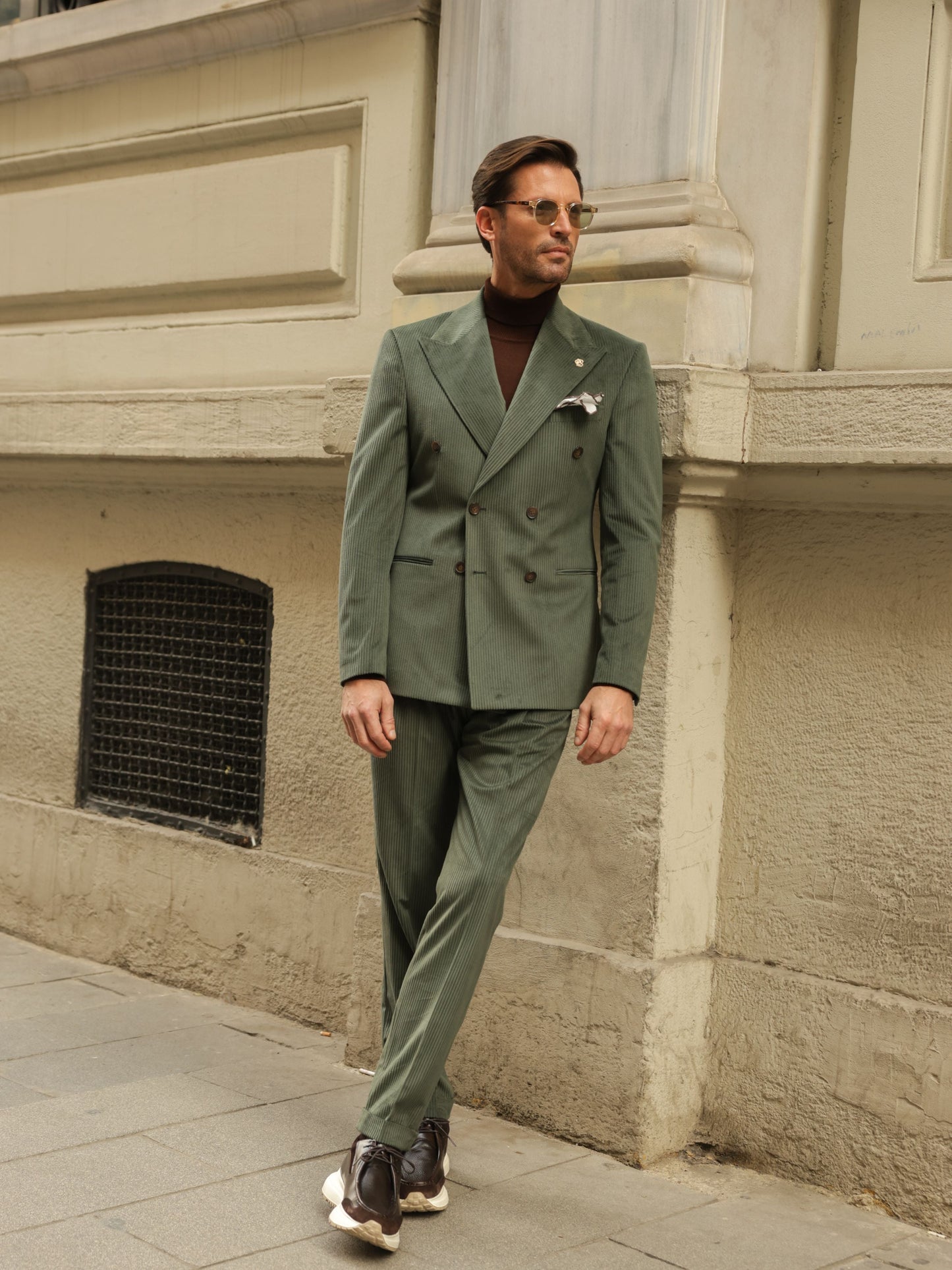Khaki Velvet Double Breasted Suit 2-Piece VIOSSI - CB