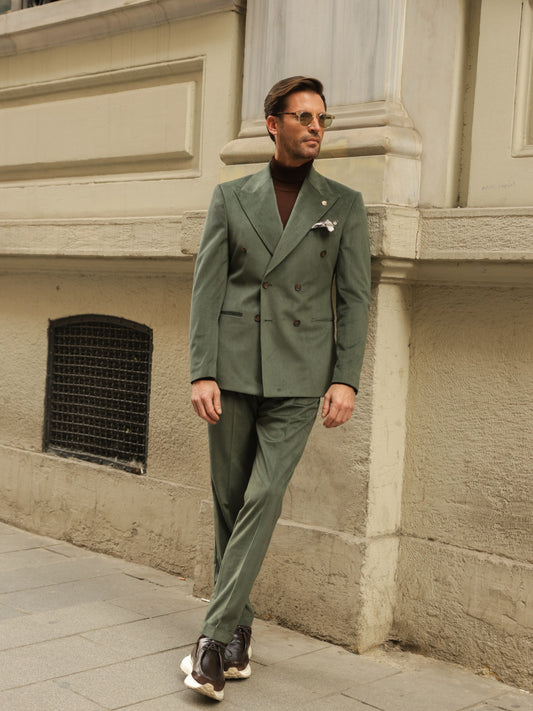 Khaki Velvet Double Breasted Suit 2-Piece VIOSSI - CB