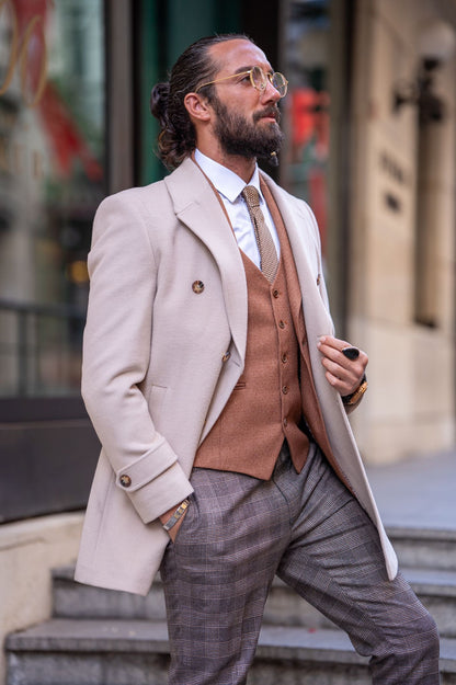 Brabion Beige Slim Fit Long Coat
