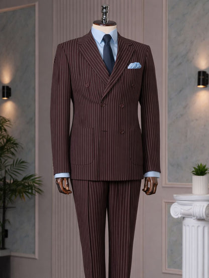 Bordeaux Striped Double Breasted Suit 2-Piece