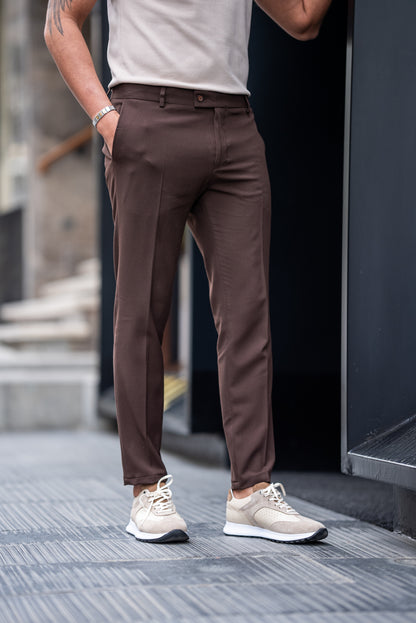 Brabion Maison Dark Brown Slim Fit Pants - Effortless Elegance and Comfort