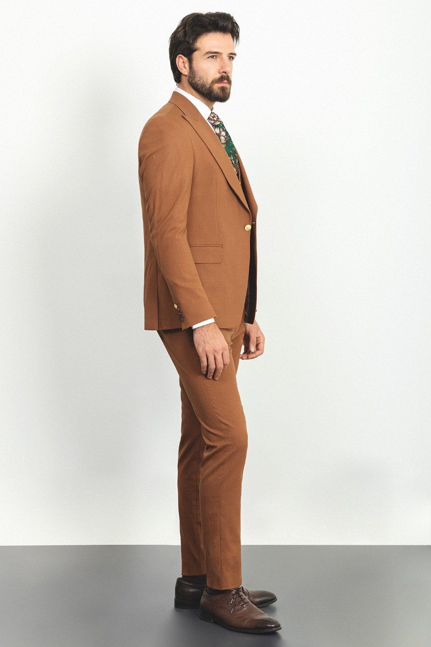 Brabion Rocco Rust Brown Slim Fit Peak Lapel Suit
