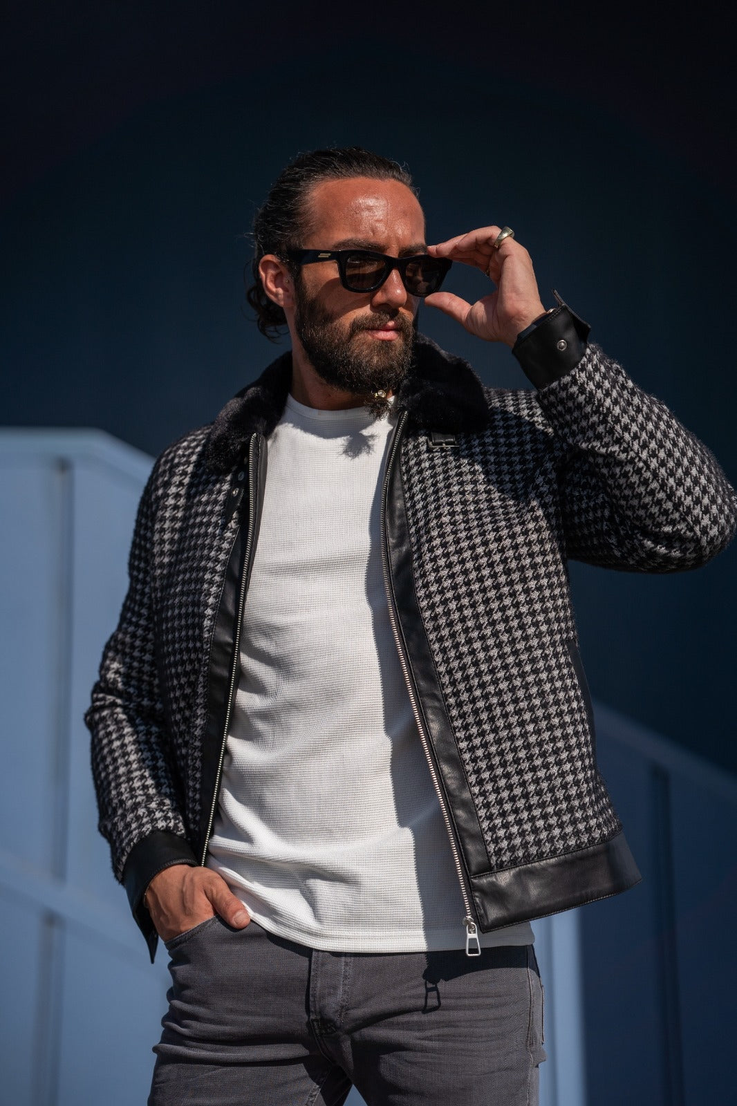 Paris Slim Fit Fur Detailed Black Coat