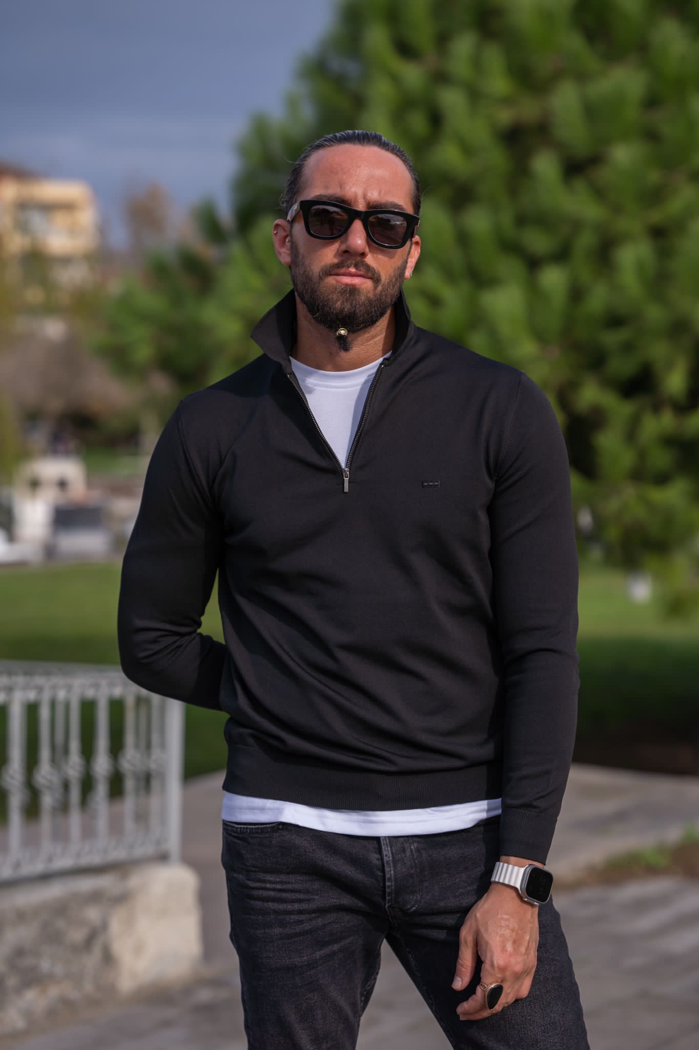 Paul Black Slim Fit Zipper Polo Sweater - Elevate Your Style